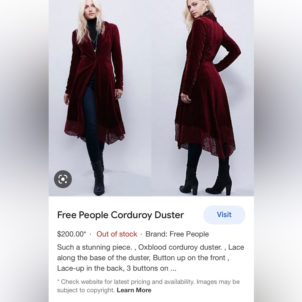 Free People Corduroy duster